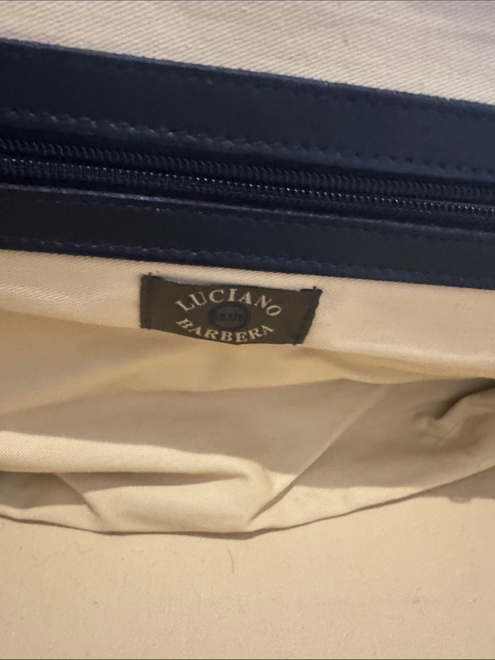Luciano Barbera black and Cream Leather Weekender with Zip Pocket